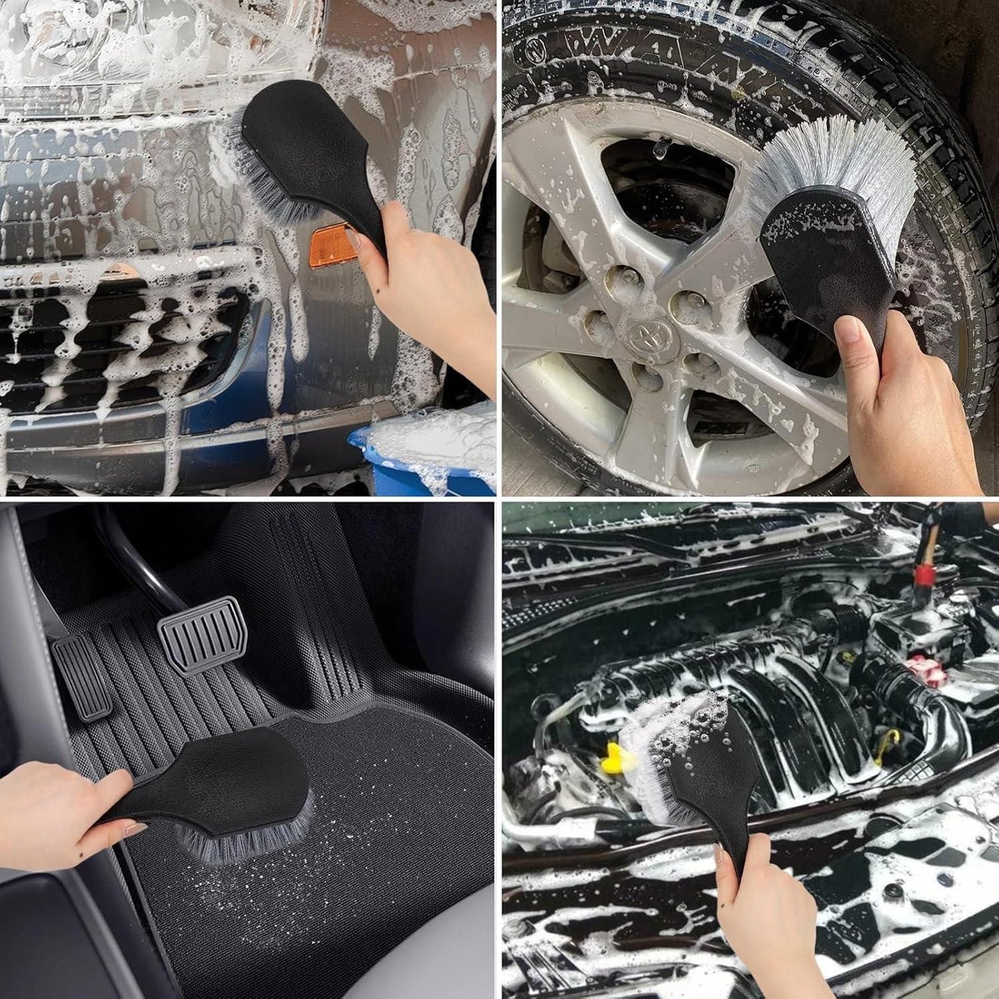 Car Cleaning Brush Set 3pc Soft Stiff Detail Brushes for Tyres Carpet Wheels
