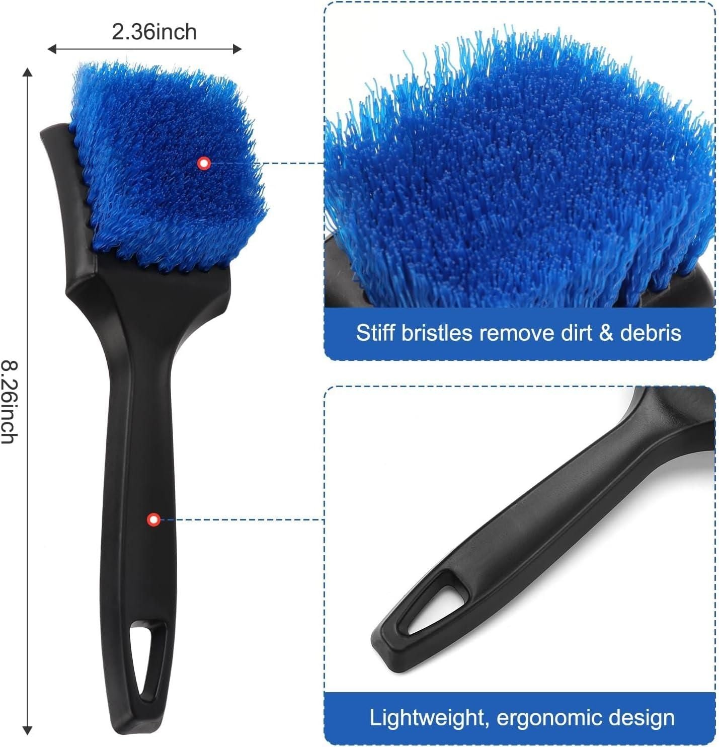 Car Cleaning Brush Set 3pc Soft Stiff Detail Brushes for Tyres Carpet Wheels