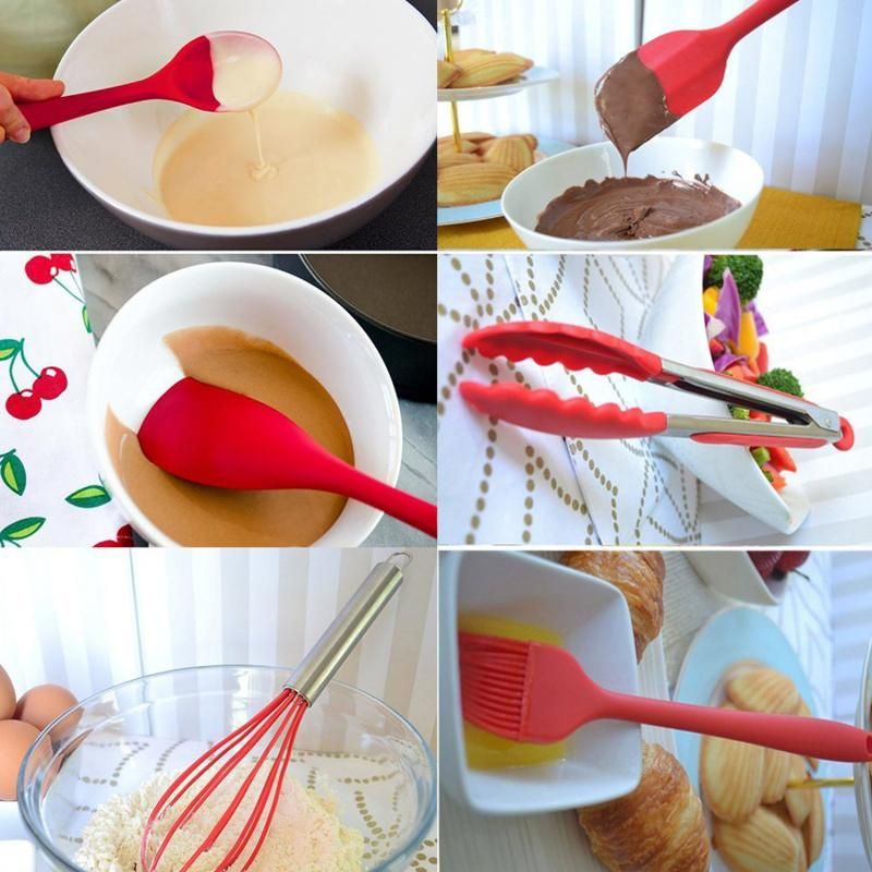 10pcs Silicone Kitchen Utensils Non-stick Cookware Spatula Spoon Cookware Set - Black