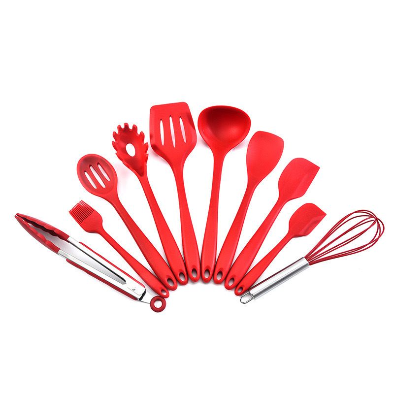 10pcs Silicone Kitchen Utensils Non-stick Cookware Spatula Spoon Cookware Set - Red