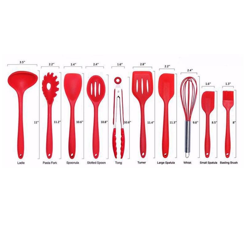 10pcs Silicone Kitchen Utensils Non-stick Cookware Spatula Spoon Cookware Set - Red