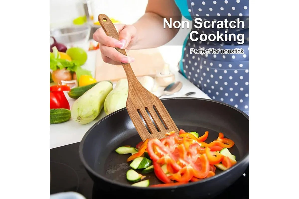 10-Piece Handcrafted Wooden Utensil Set, Heat Resistant Spoons for Non-Stick Cookware Kitchen