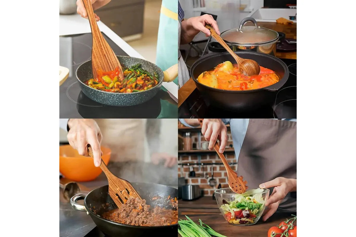 10-Piece Handcrafted Wooden Utensil Set, Heat Resistant Spoons for Non-Stick Cookware Kitchen