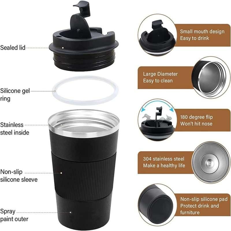 12oz Vacuum Stainless Steel Coffee Cup Leakproof Travel Mug Black
