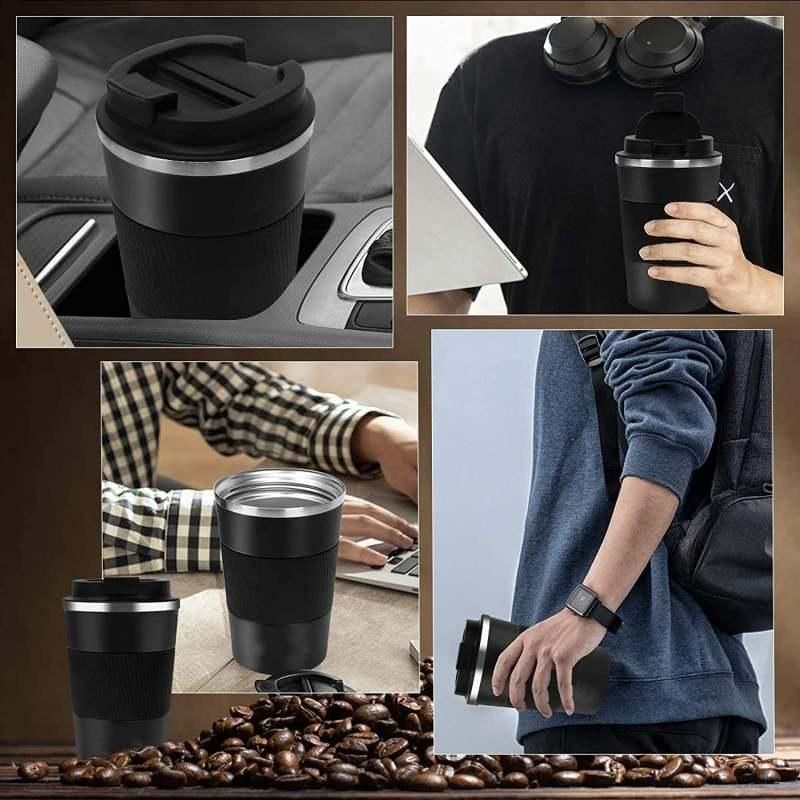 12oz Vacuum Stainless Steel Coffee Cup Leakproof Travel Mug Black