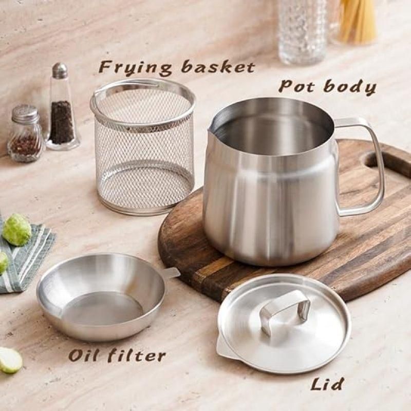 1.5L Stainless Steel Oil Filter Pot, Bacon Grease Container with Strainer for Kitchen