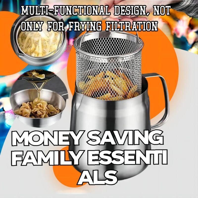 1.5L Stainless Steel Oil Filter Pot, Bacon Grease Container with Strainer for Kitchen