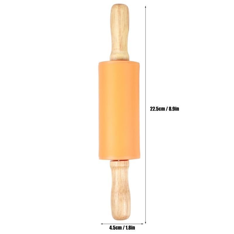 4PCS Mini Silicone Rolling Pin with Wooden Handle Non-Stick Dough Roller for Pizza Pastry