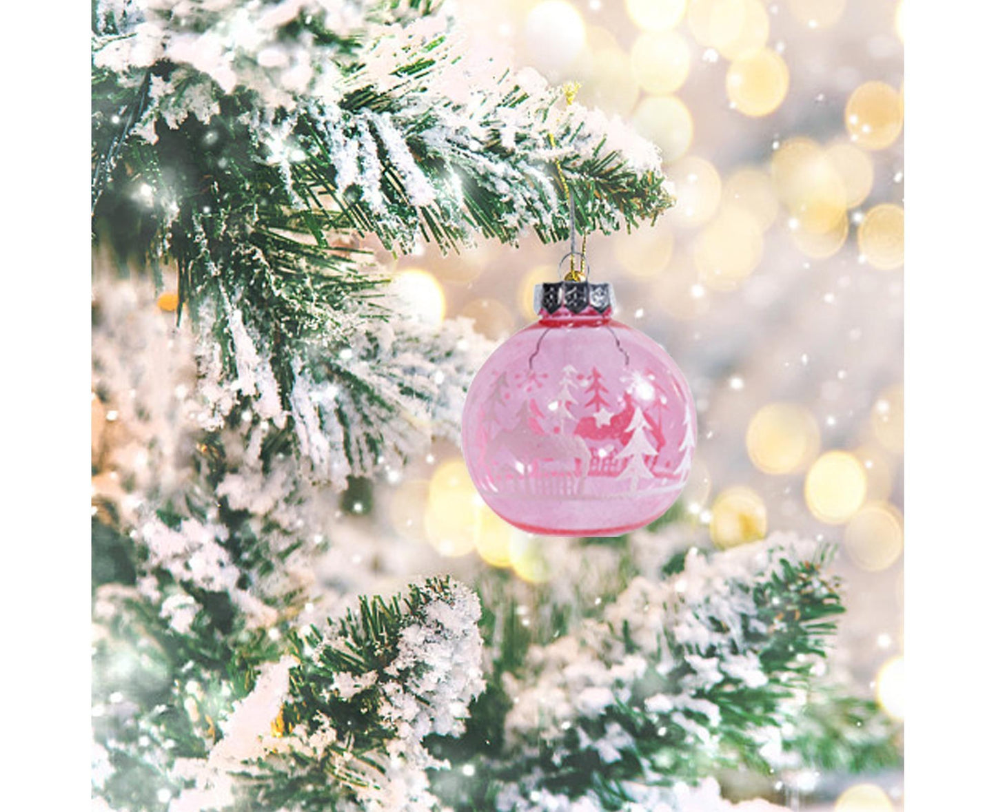 12Pcs Xmas Ball Ornament Round Party-Pink 8cm
