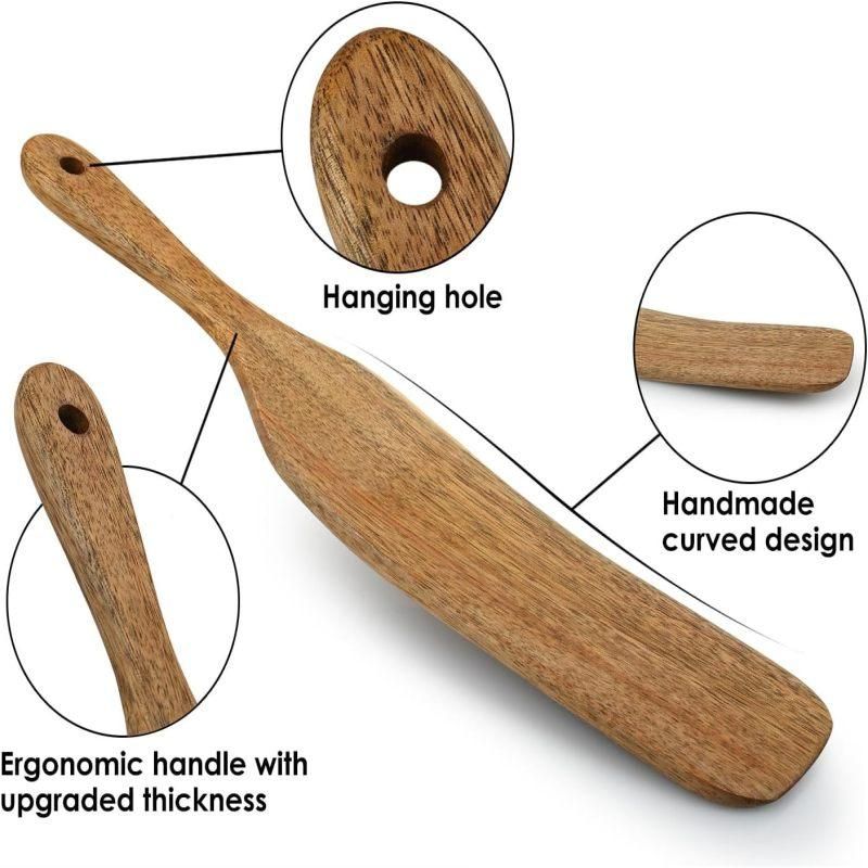 5 Pack Teak Wooden Spatula Set Non-Stick Pan Kitchen Cooking Utensils Brown