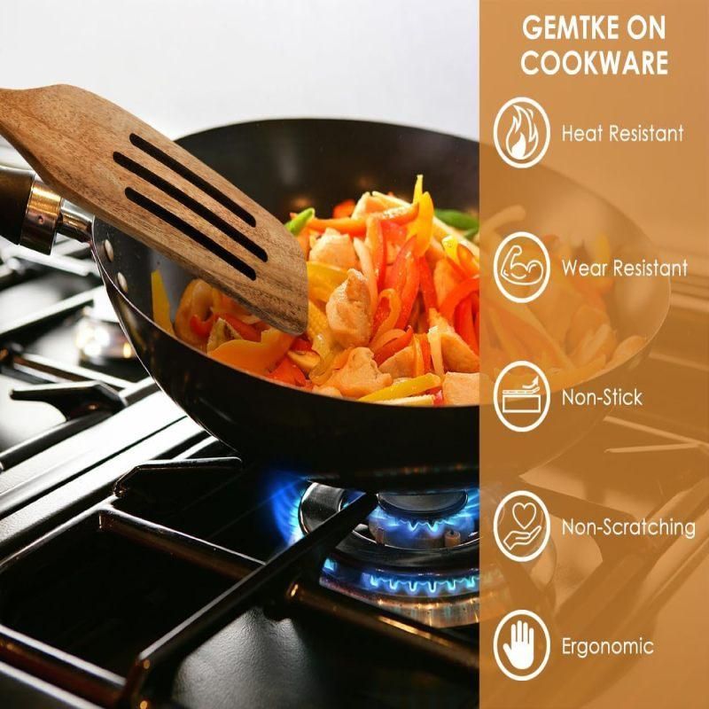 5 Pack Teak Wooden Spatula Set Non-Stick Pan Kitchen Cooking Utensils Brown
