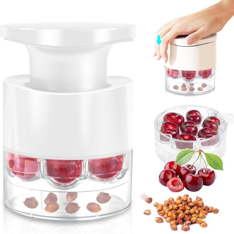 7-in-1 Multi Cherry Pitter Tool Quick Fruit Seed Remover Kitchen Gadget (Red)