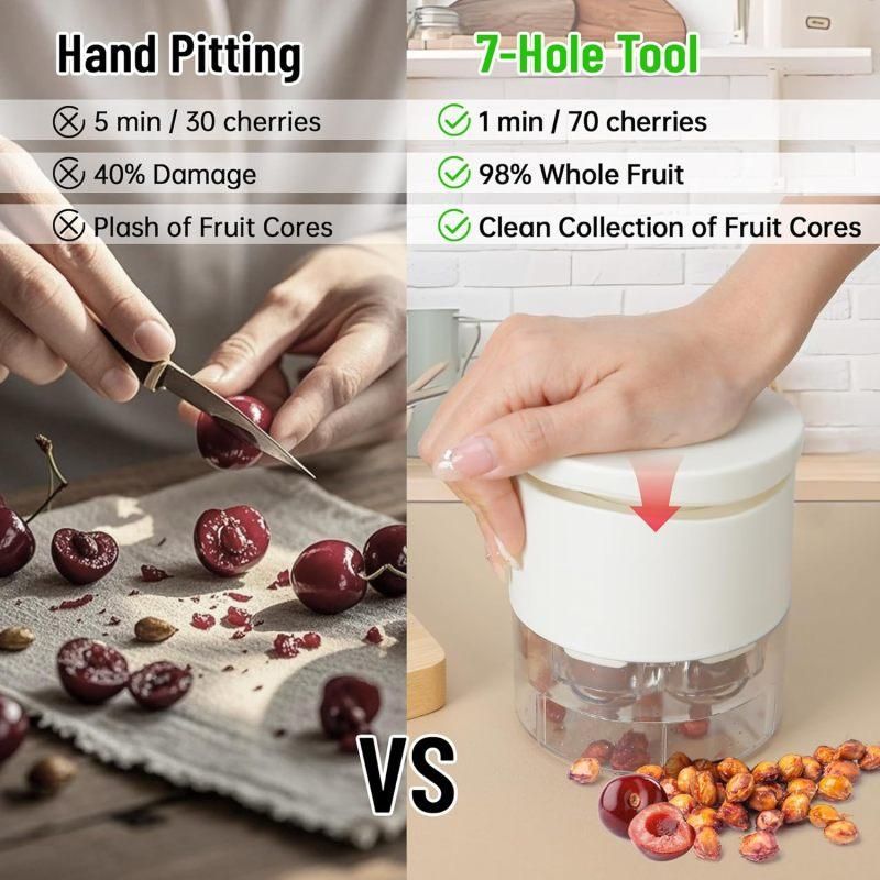 7-in-1 Multi Cherry Pitter Tool Quick Fruit Seed Remover Kitchen Gadget (Red)