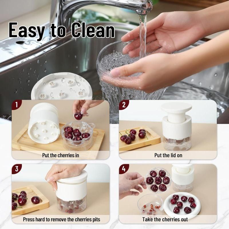 7-in-1 Multi Cherry Pitter Tool Quick Fruit Seed Remover Kitchen Gadget (Red)