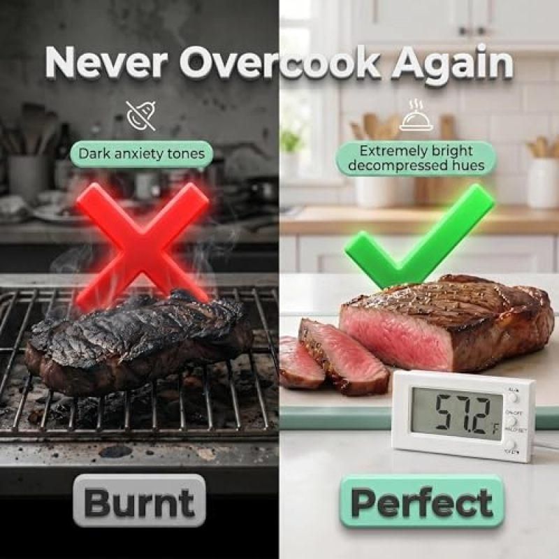 Digital Oven Cooking Thermometer ic Probe High Low Temp Alarm Baking Tool (White)