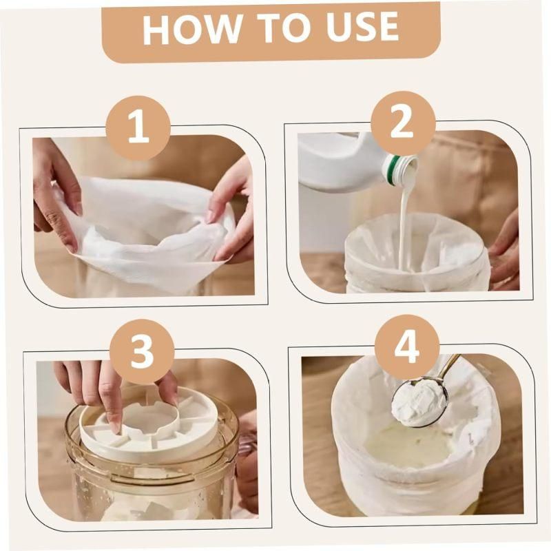 Greek Yogurt Maker Press with Reusable Filter Bag, Lid & Handle,White