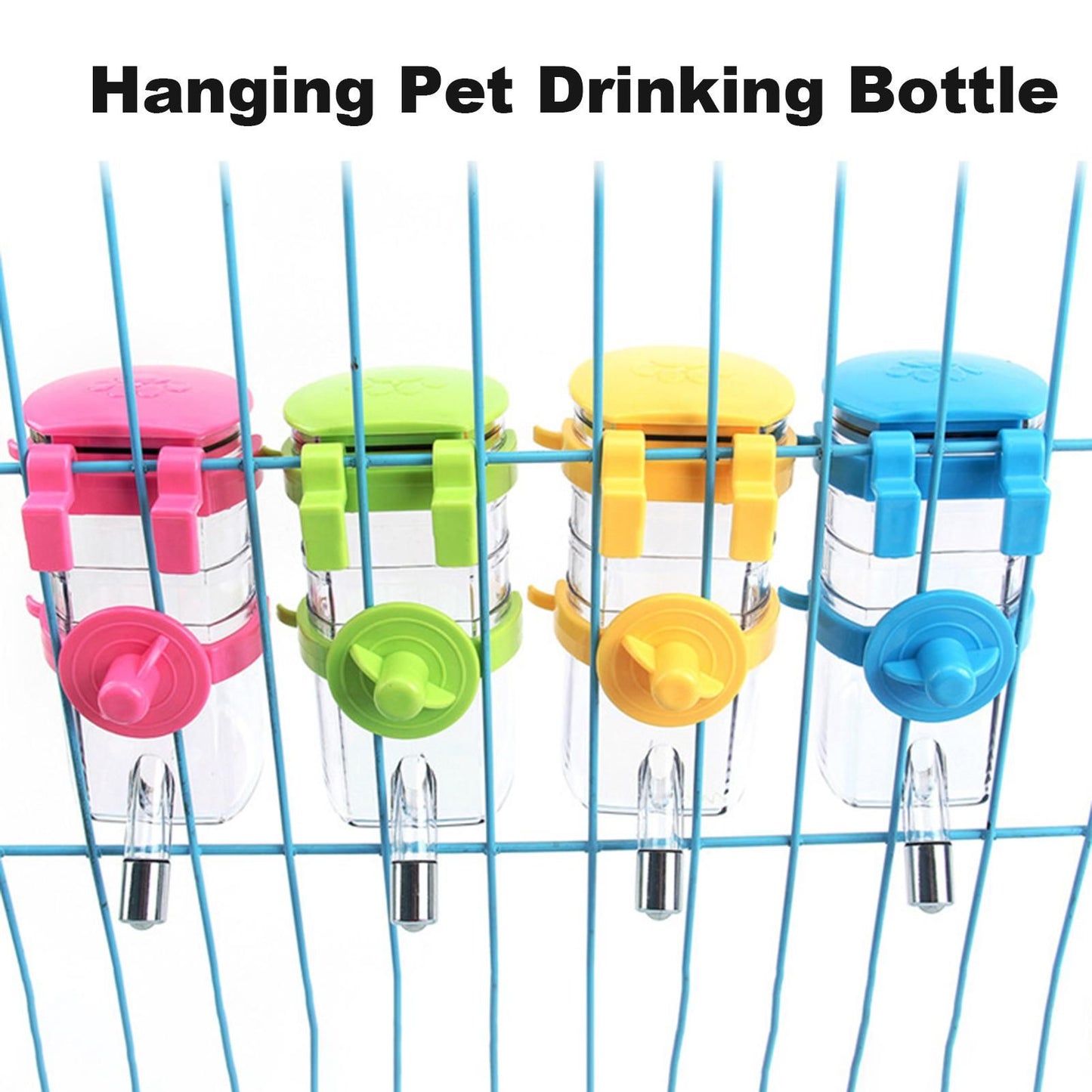 Hanging Pet Water Bottle 350ML Cage Mounted Feeder with Steel Ball Nozzle - Pink