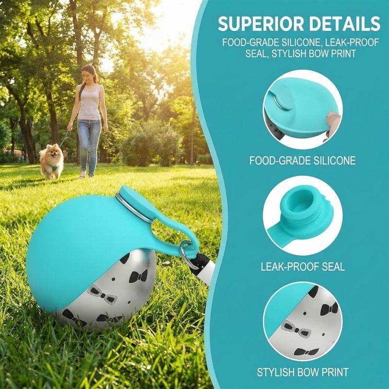 10oz Stainless Steel 2-in-1 Leakproof Dog Water Bottle with Bowl, Portable for Travel Walking Pink