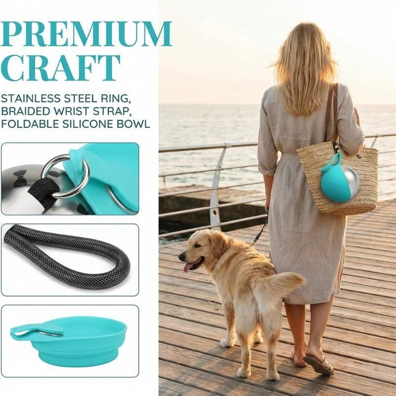 10oz Stainless Steel 2-in-1 Leakproof Dog Water Bottle with Bowl, Portable for Travel Walking Pink