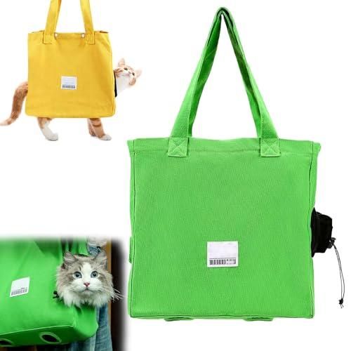 Canvas Cat Carrier Bag Green Breathable Tote Pet Travel Bag With Leg Holes Safety Strap
