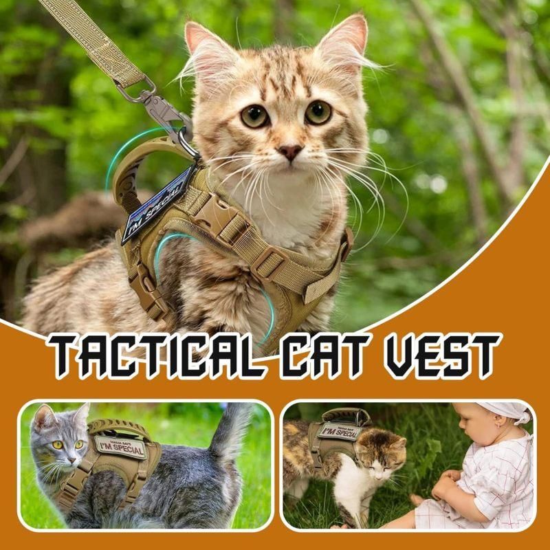 Escape Proof Cat Harness & Leash Set Adjustable Mesh Vest with Handle for Outdoor Walking - Khaki