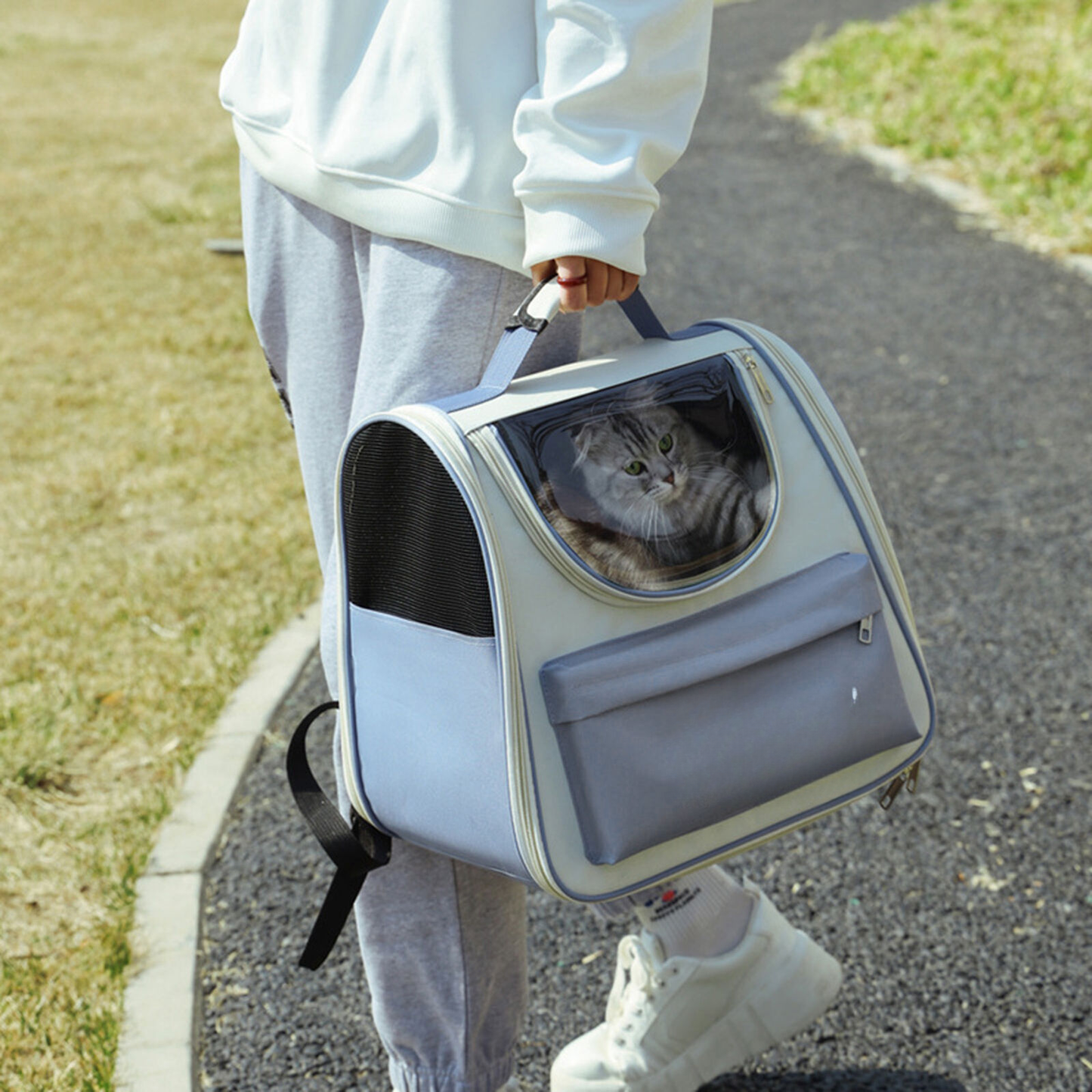 Pet Carrier Backpack Breathable Large ty Cat Travel Bag Blue