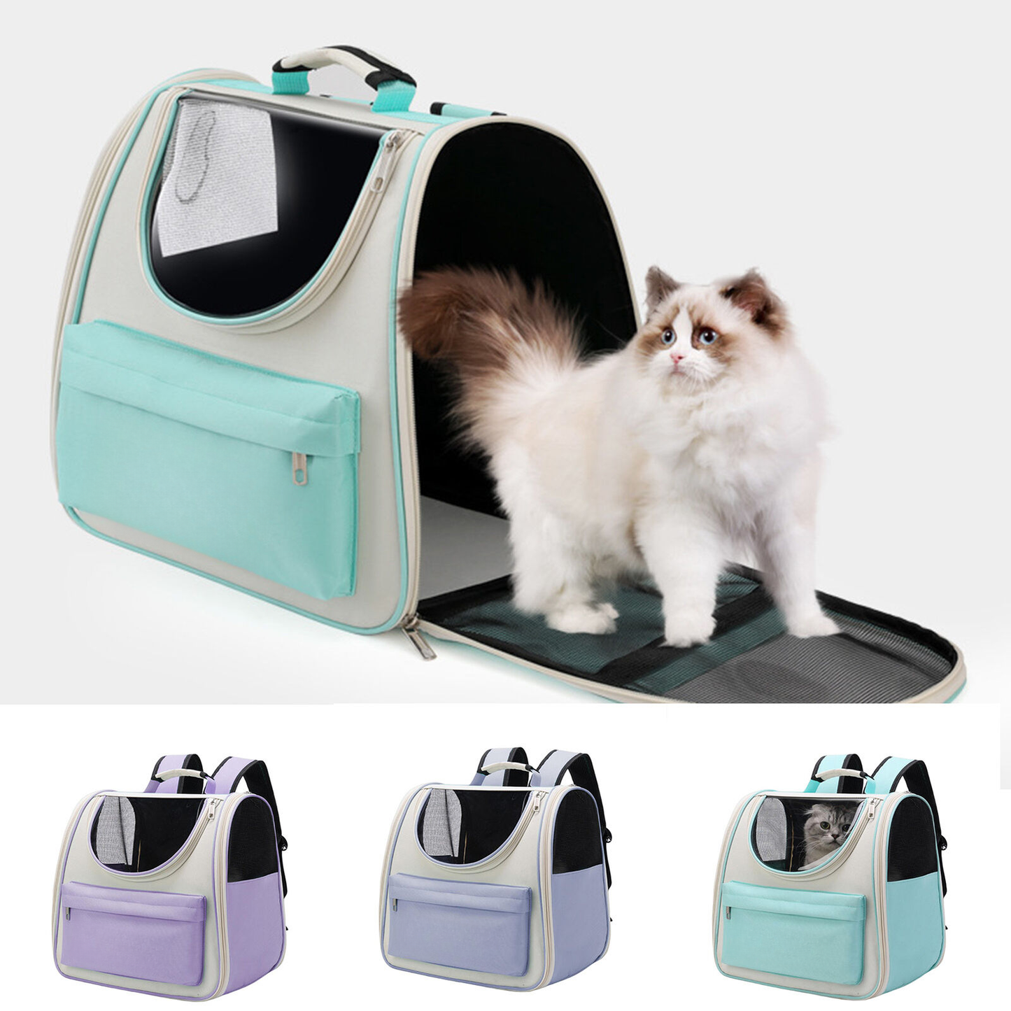 Pet Carrier Backpack Breathable Large ty Cat Travel Bag Blue