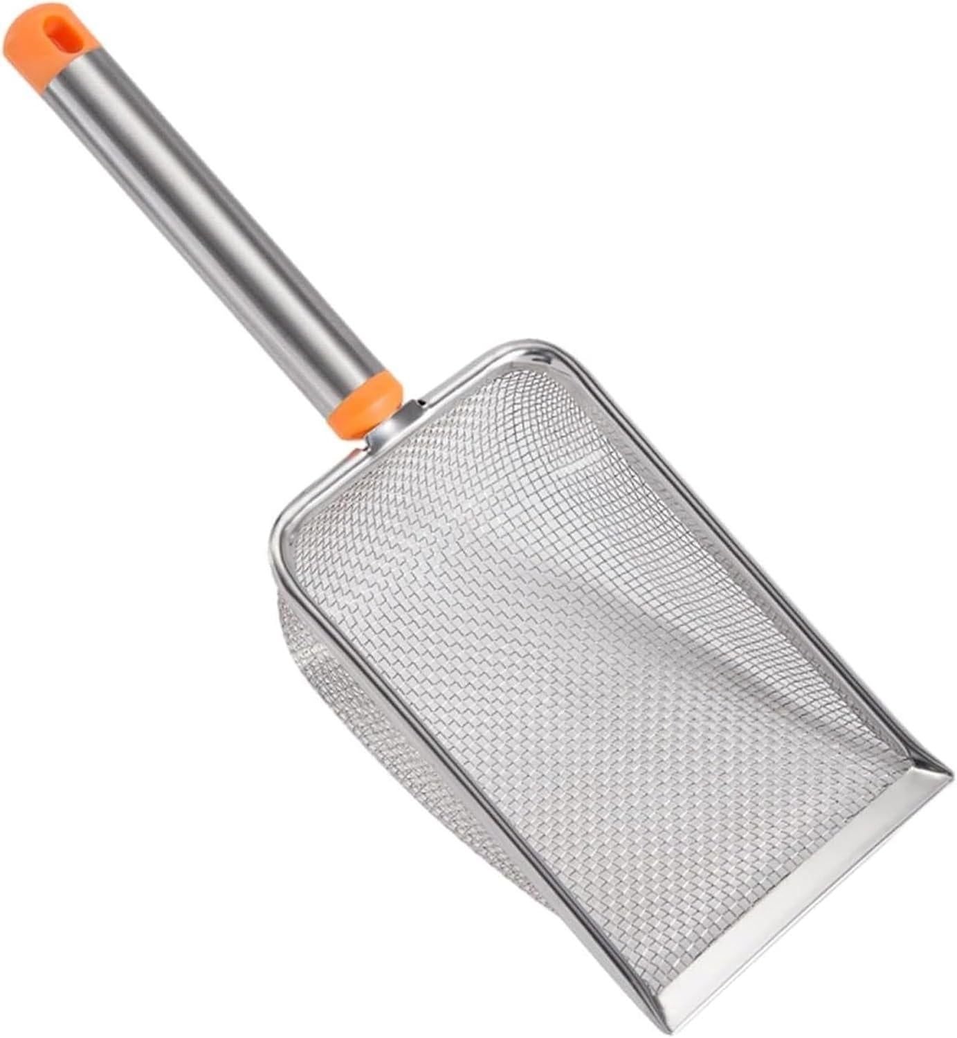Stainless Steel Cat Litter Scoop Fine Mesh 2mm Sifter Heavy Duty Scooper Orange