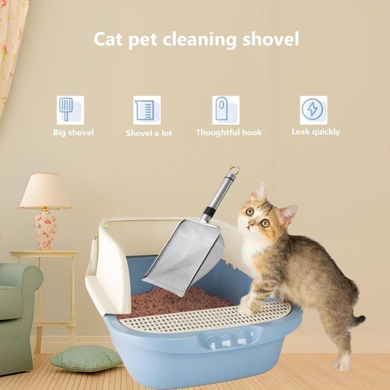 3.8mm Small Hole Cat Litter Scoop Stainless Steel Handle Pet Cleaning Shovel Silver