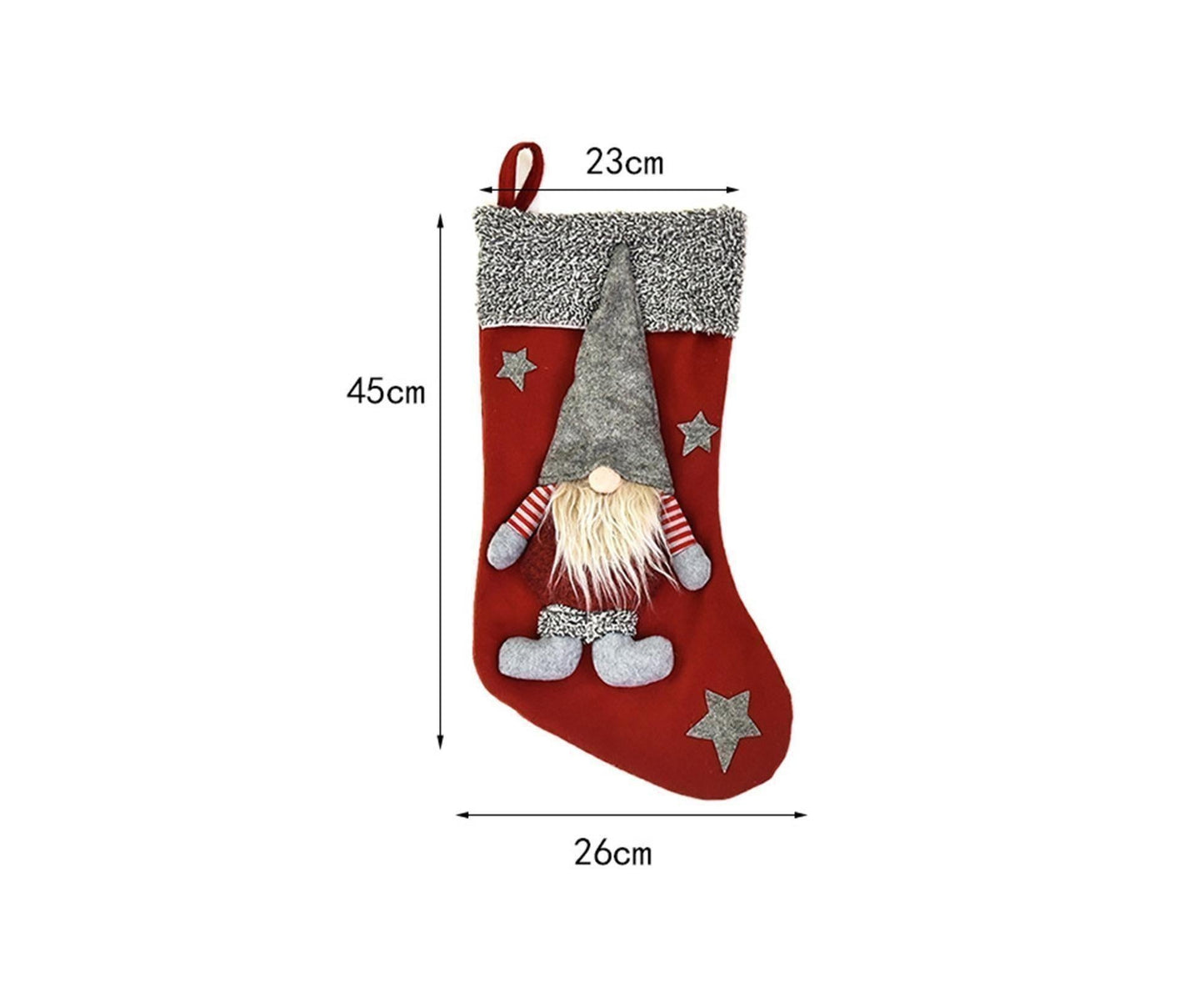 Doll Design Christmas Stocking with Lanyard Flannel New Year Candy Xmas Stocking Tree Decoration-Red