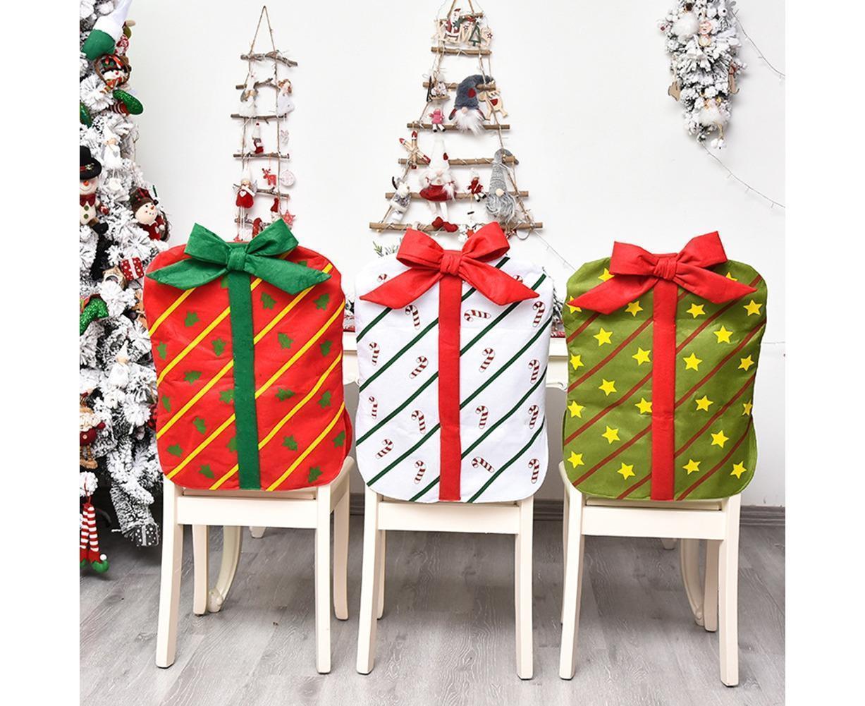 Gift Package Shape Chair Protective Cover Christmas Home Restaurant Decoration-White