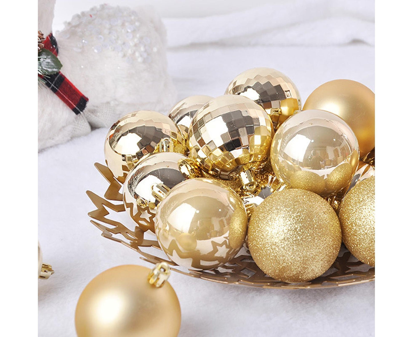 24Pcs Xmas Balls Glitter-Golden 4cm