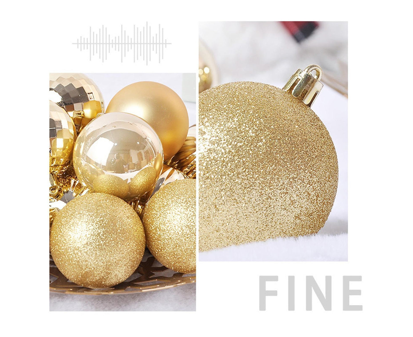 24Pcs Xmas Balls Glitter-Golden 4cm