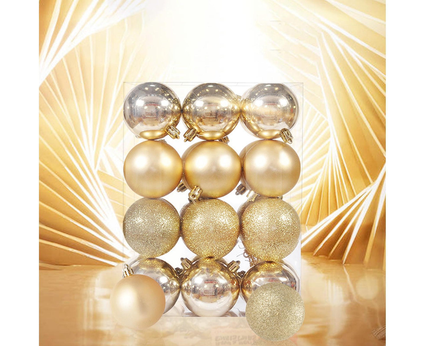 24Pcs Xmas Balls Glitter-Golden 4cm