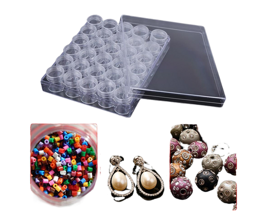 30 Jars Plastic Transparent Nail Art Rhinestone Storage Box Jewelry Organizer