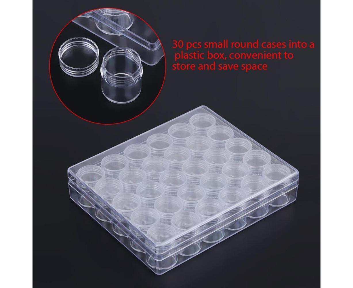 30 Jars Plastic Transparent Nail Art Rhinestone Storage Box Jewelry Organizer