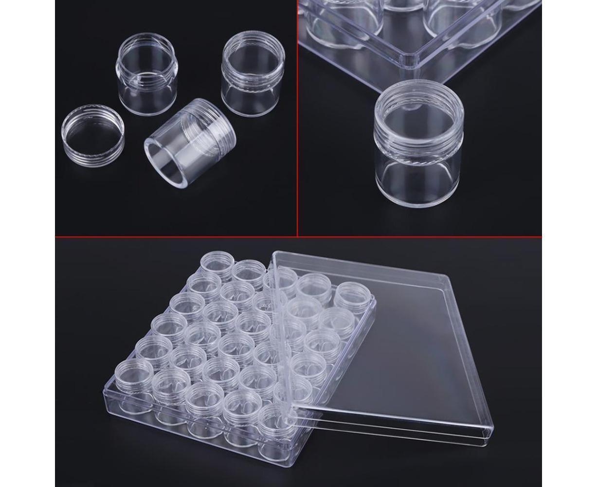 30 Jars Plastic Transparent Nail Art Rhinestone Storage Box Jewelry Organizer