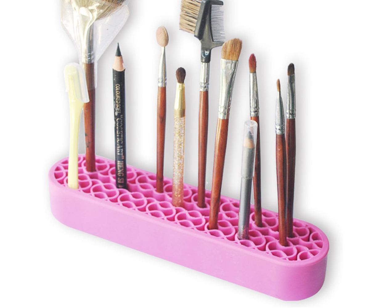 Silicone Nail Pen Holder Makeup Brush Display Stand Storage Case Desk Organizer-Pink