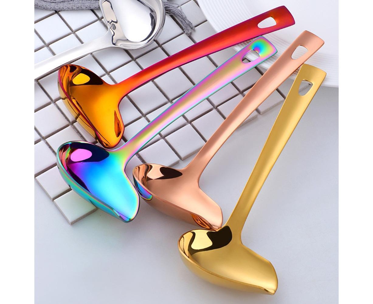 Stainless Steel Duck Mouth Oil Spoon Hanging Hot Pot Soup Ladle Scoop Tableware-Rose Gold