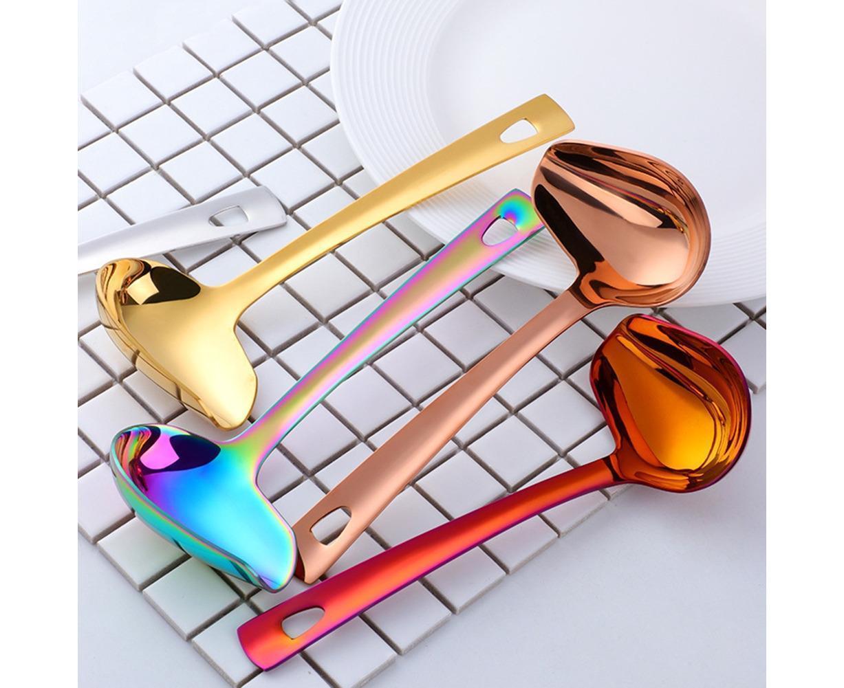 Stainless Steel Duck Mouth Oil Spoon Hanging Hot Pot Soup Ladle Scoop Tableware-Rose Gold
