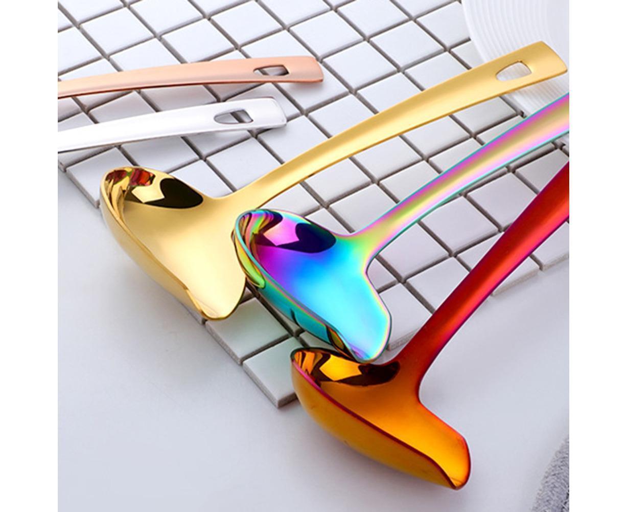 Stainless Steel Duck Mouth Oil Spoon Hanging Hot Pot Soup Ladle Scoop Tableware-Rose Gold