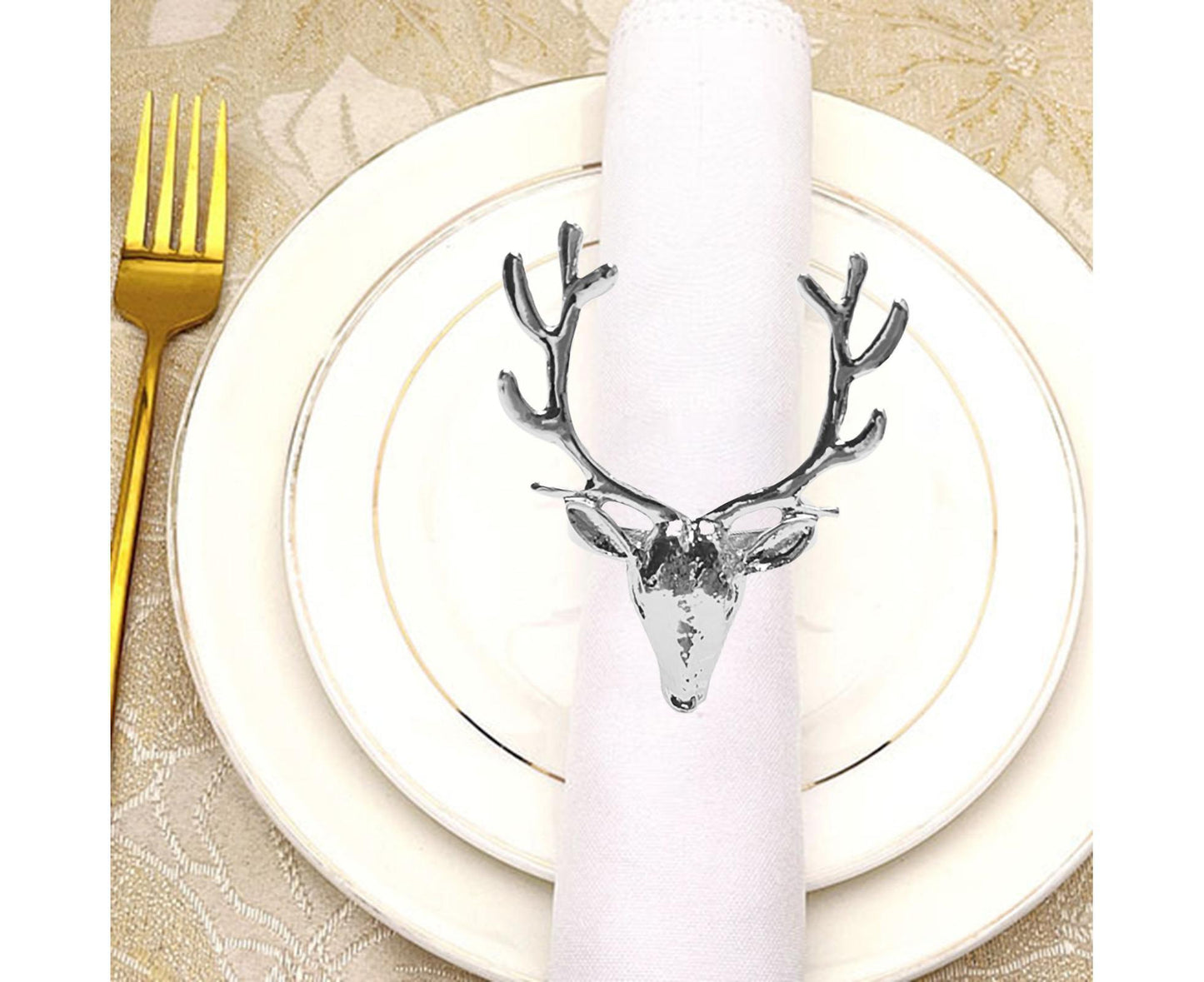 6Pcs Napkin Holder Deer Design Metal Table Decoration - Silver