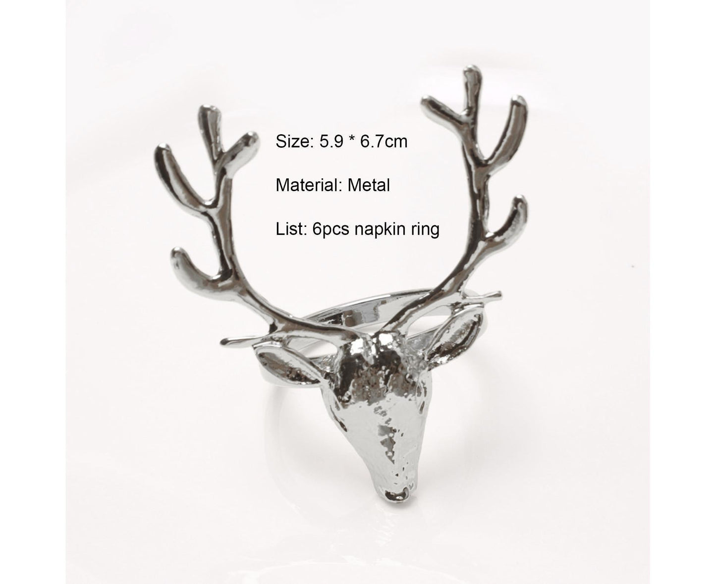 6Pcs Napkin Holder Deer Design Metal Table Decoration - Silver