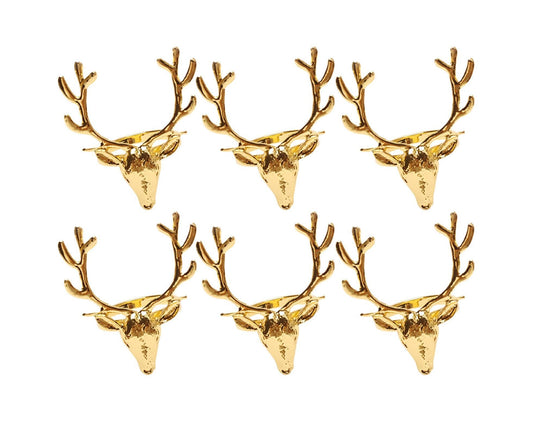 6Pcs Napkin Holder Deer Design Metal Table Decoration - Golden