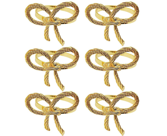 6Pcs Simple Bowknot Napkin Ring Buckle Holder Wedding Banquet Party Table Decor-Golden