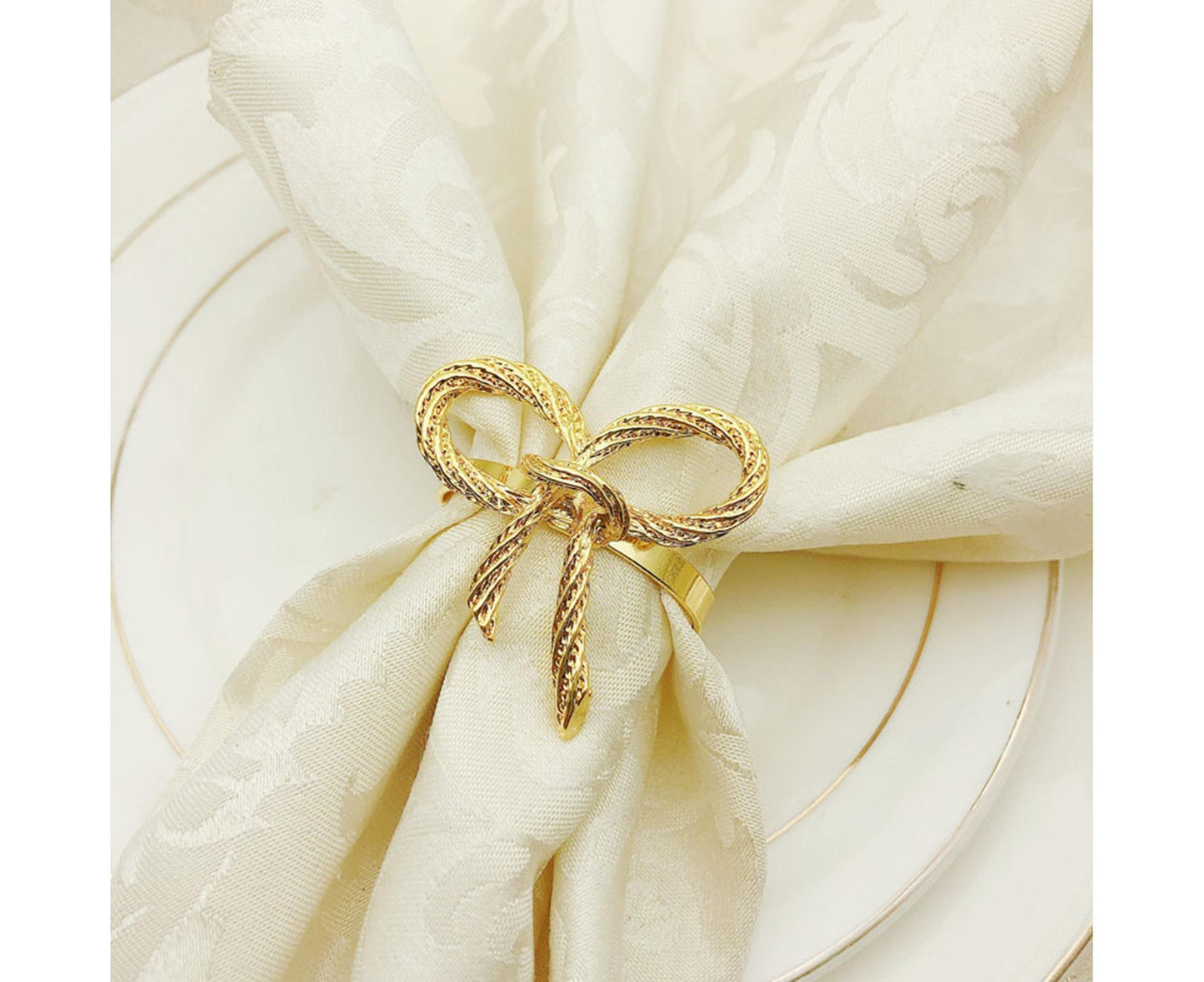 6Pcs Simple Bowknot Napkin Ring Buckle Holder Wedding Banquet Party Table Decor-Golden