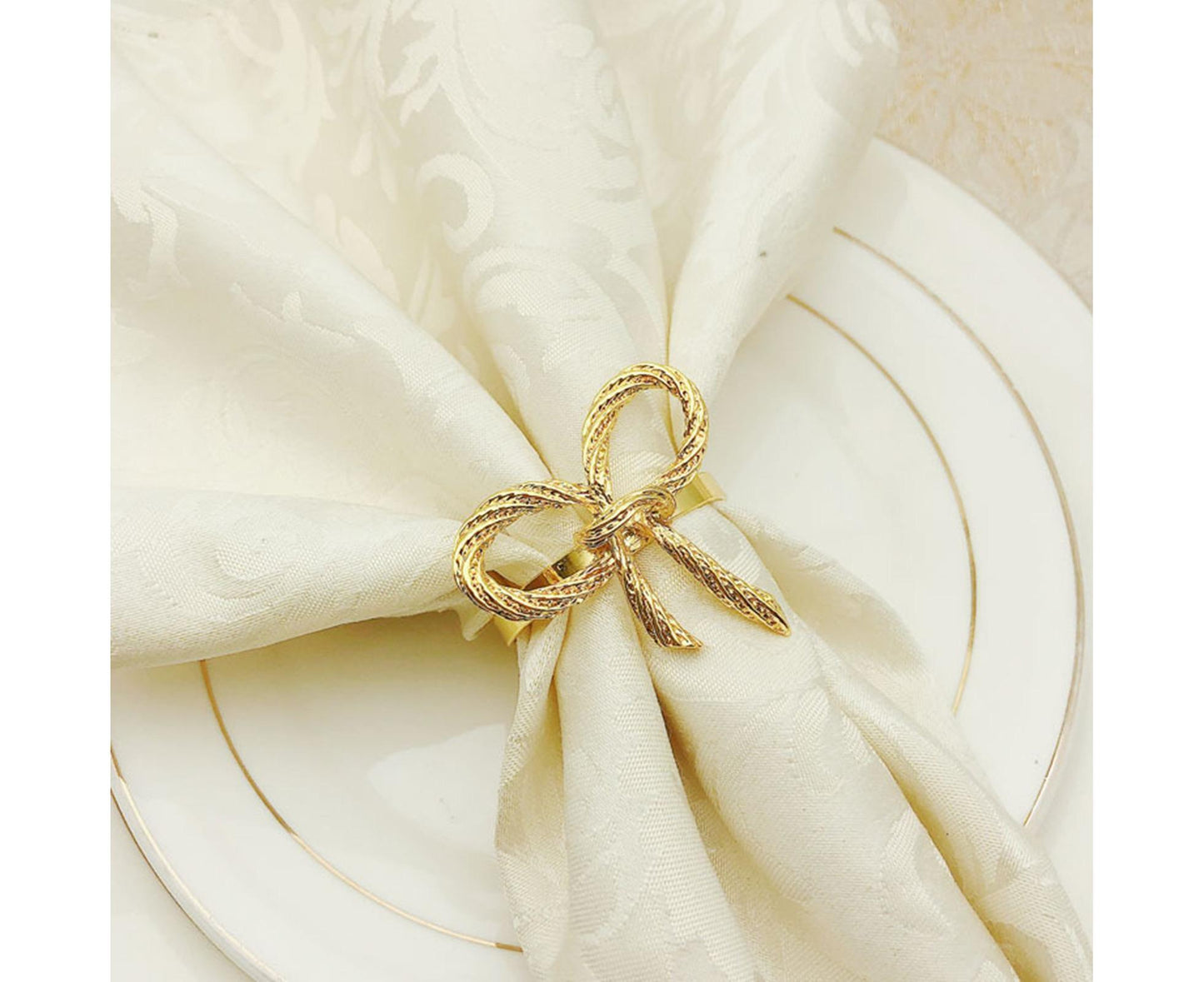 6Pcs Simple Bowknot Napkin Ring Buckle Holder Wedding Banquet Party Table Decor-Golden