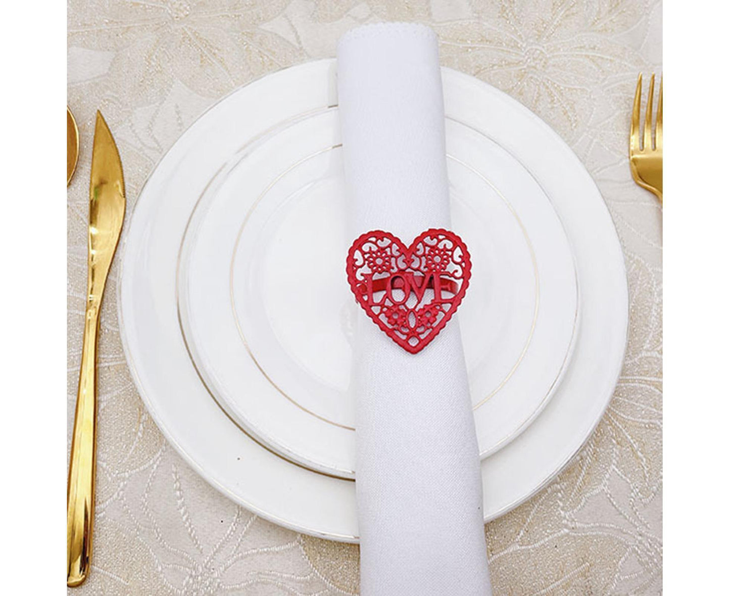 6Pcs Decorative Napkin Ring Effective Love Heart Shaped Metal Napkin Holder Desktop Decor-Red