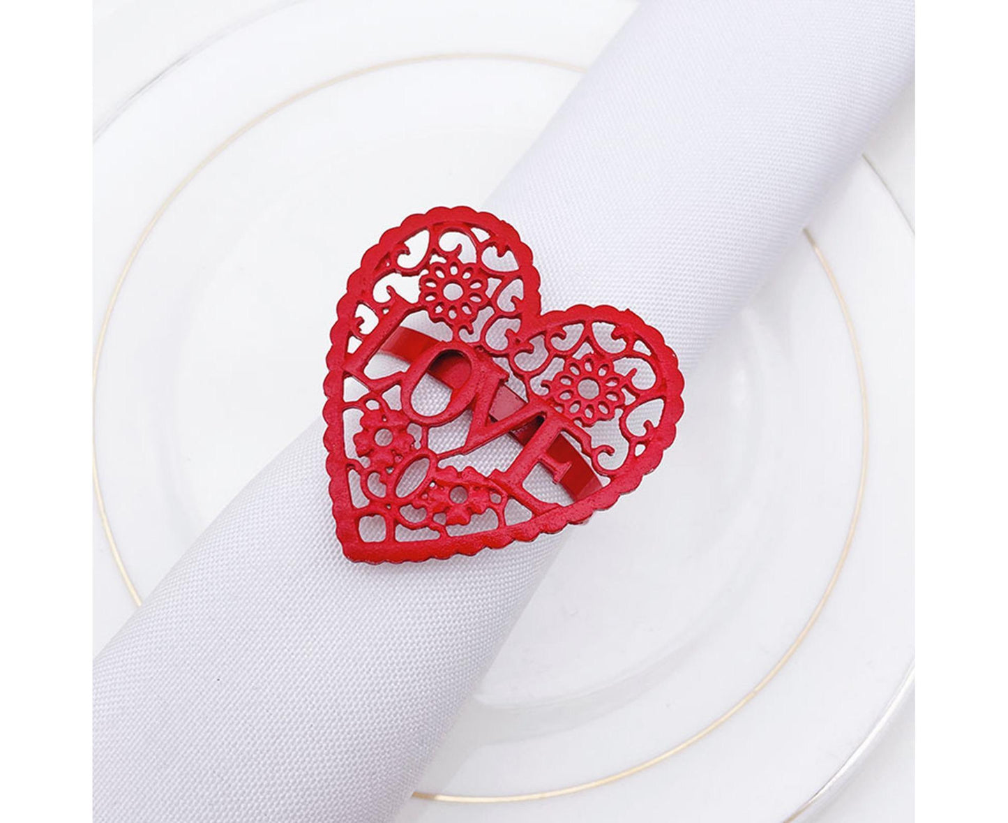 6Pcs Decorative Napkin Ring Effective Love Heart Shaped Metal Napkin Holder Desktop Decor-Red