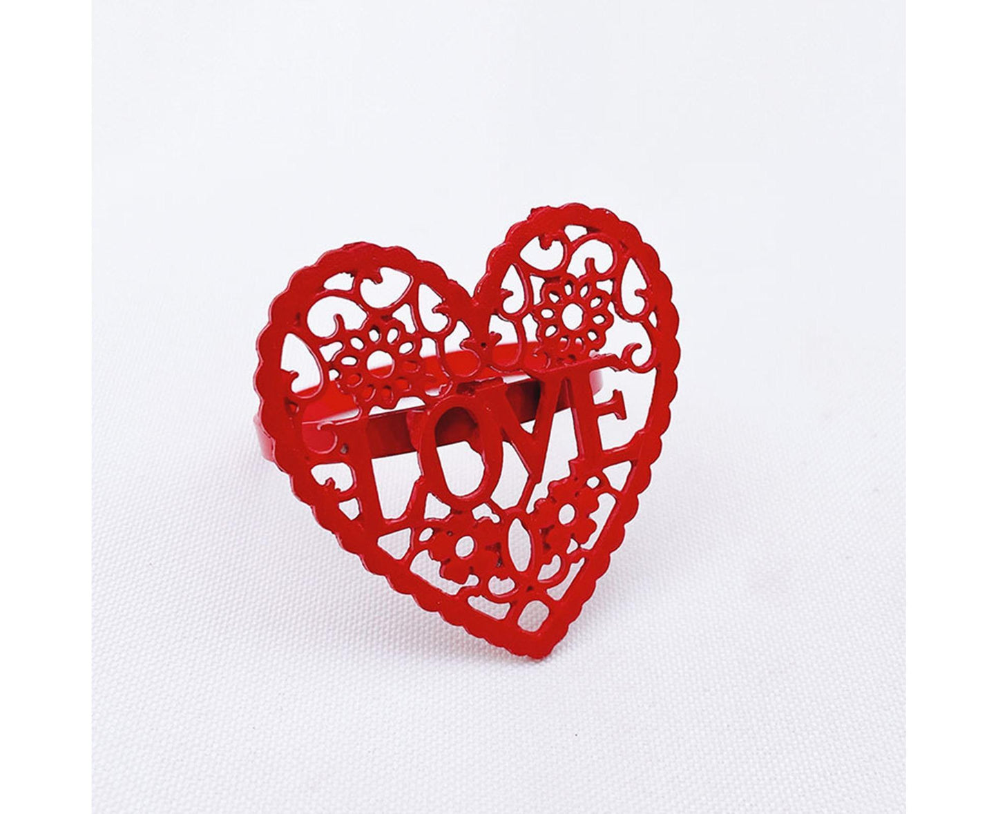 6Pcs Decorative Napkin Ring Effective Love Heart Shaped Metal Napkin Holder Desktop Decor-Red